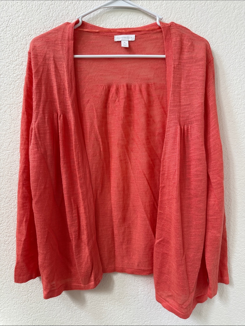 EUC Charter Club Coral-Red Open Front Knit Cardigan